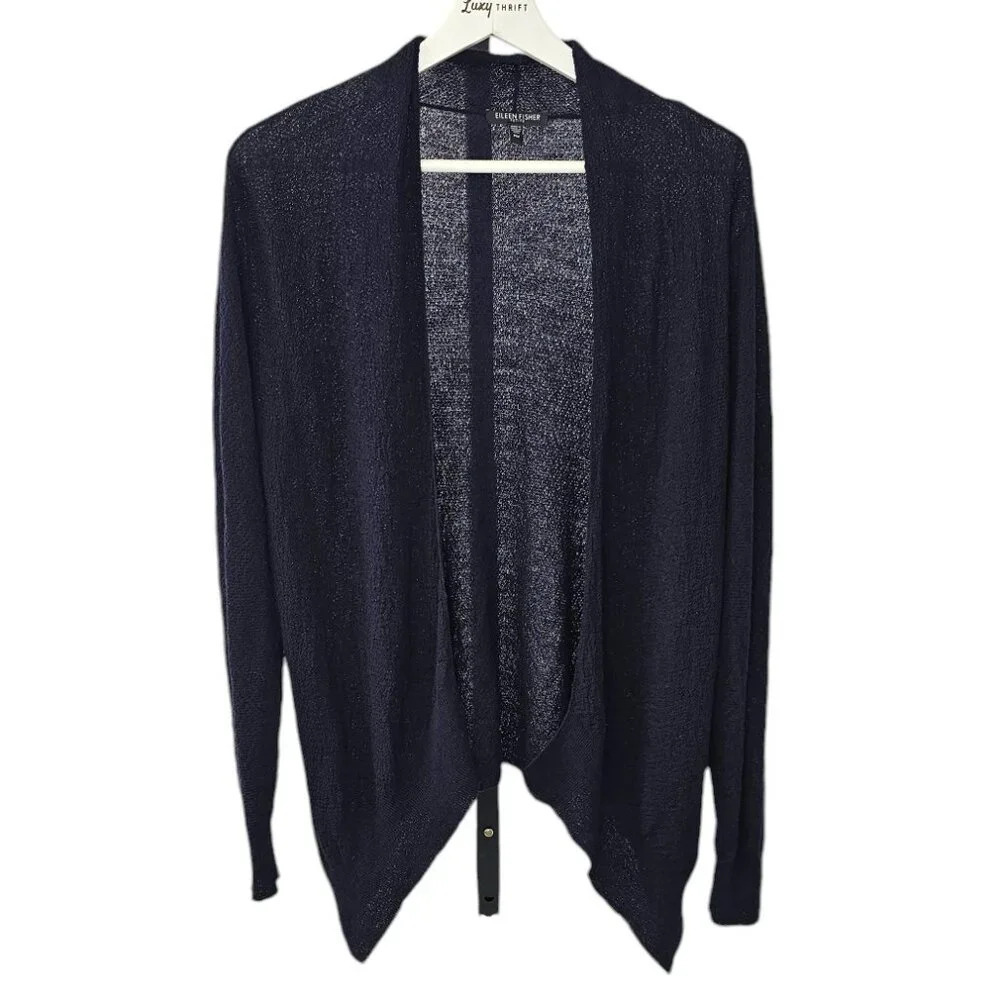 Eileen Fisher Womens 100% Wool Textured High Low Long Sleeve Open Front Size MP